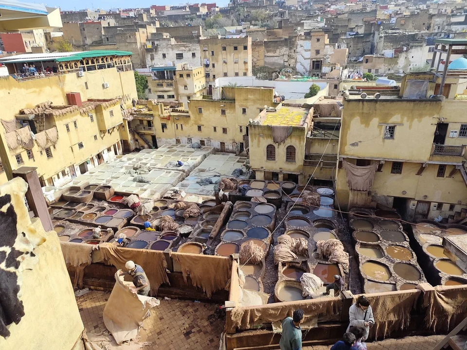 View across the Fes leather tanneries during an eleven-day Morocco discovery tour