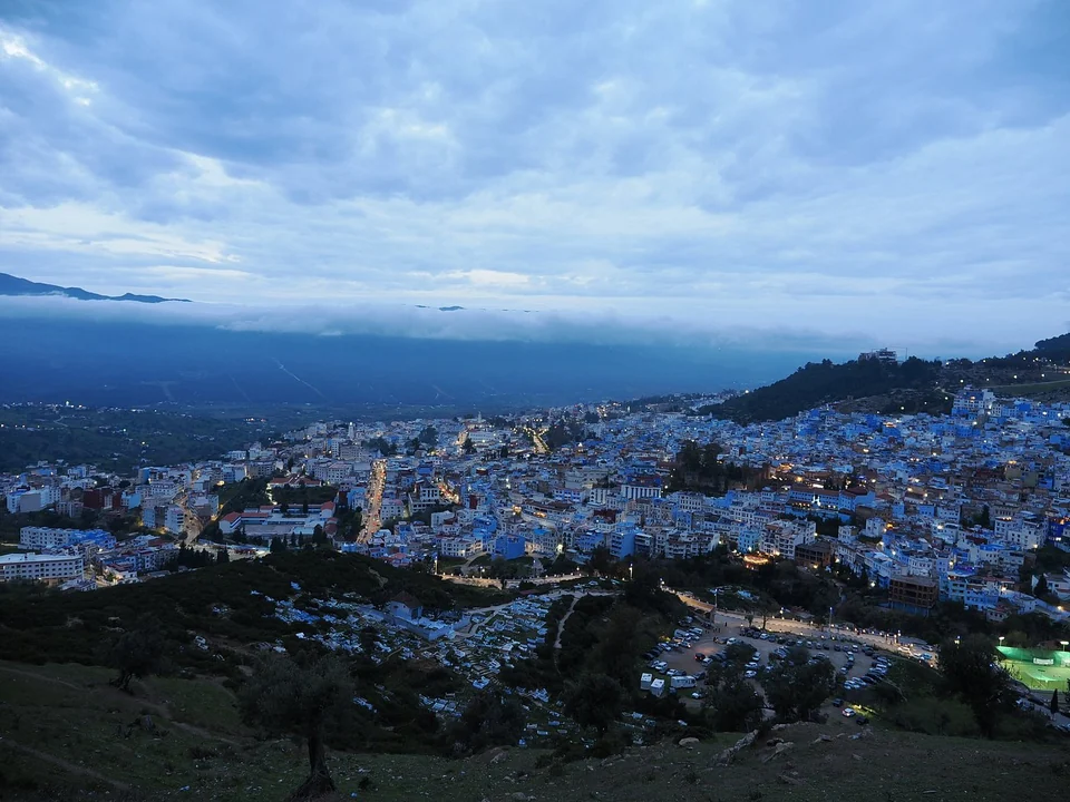Panoramic evening view of Chefchaouen during a five-day northern Morocco tour